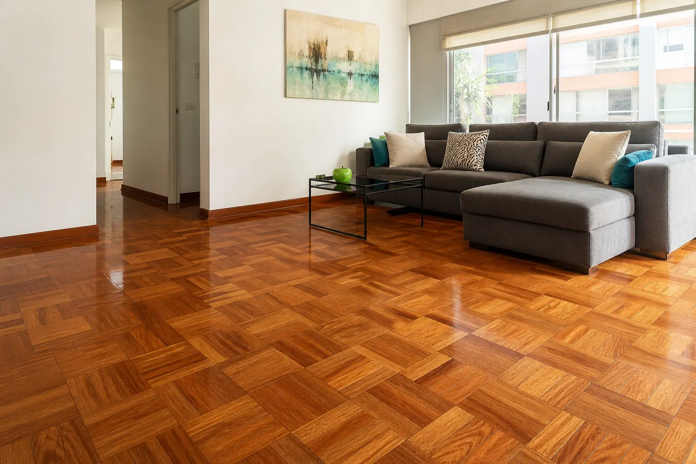 Sala con piso calido - IA